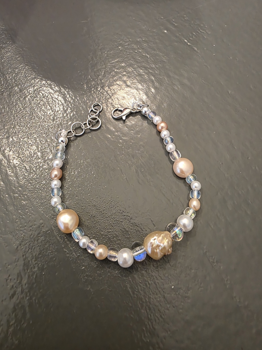 Pearl and Iridescent Bead Bracelet - Women Jewelry - Champagne